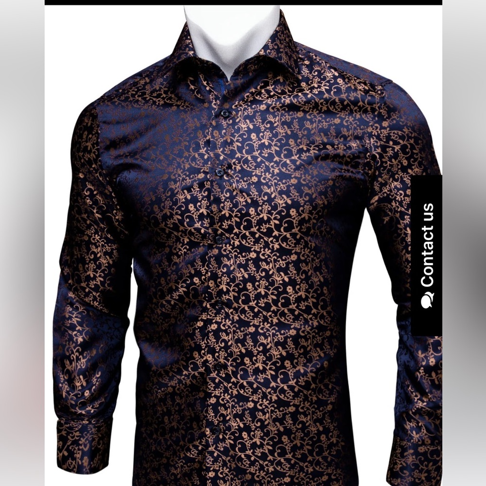 Men’s dress shirts- this one is a STUNNER! Navy and rose gold.